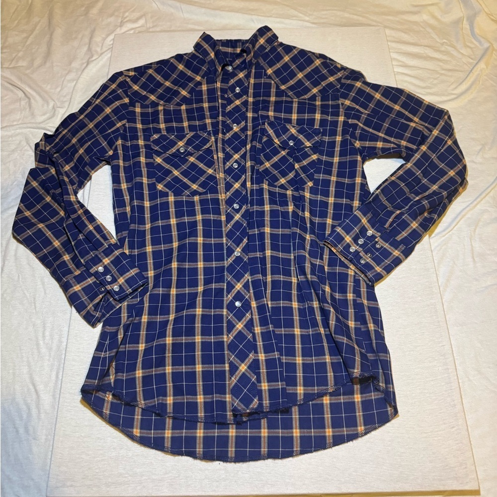 Wrangler Navy and Mustard Plaid Shirt